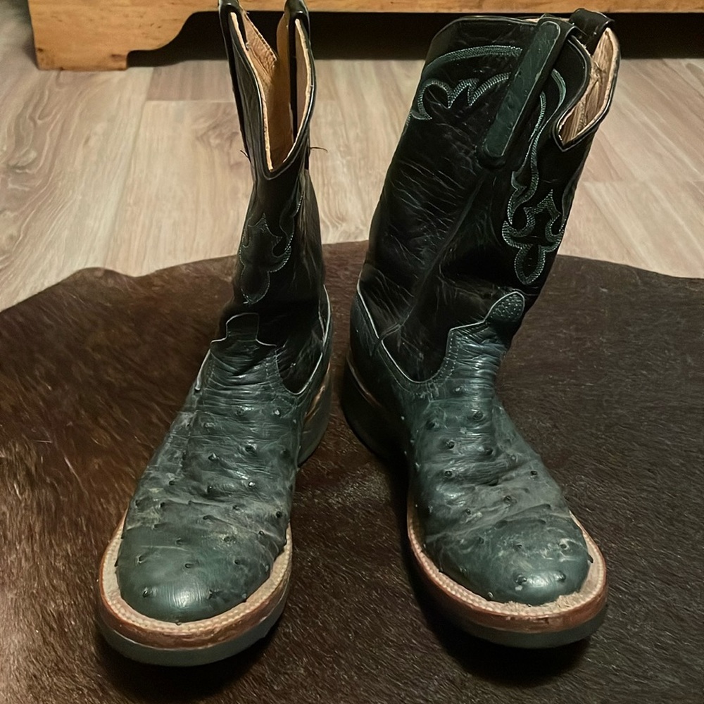 Anderson Bean Forrest Green Ostrich Round Toe Boots size 7
